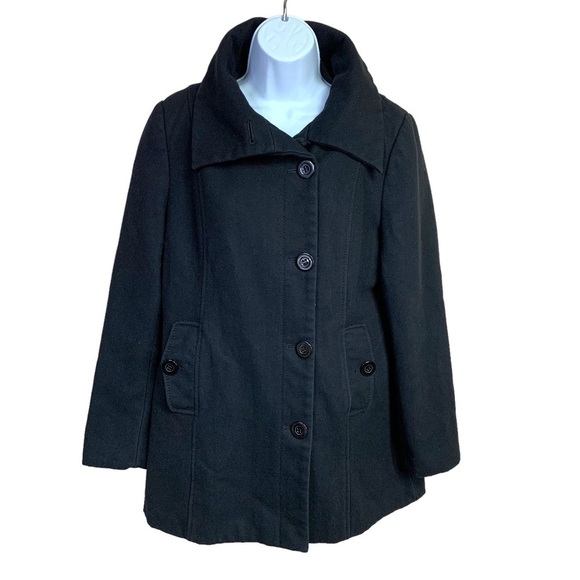 Size 10 Nine West Wool Blend Peacoat Black Button Down Lined Classic Medium - Picture 1 of 9